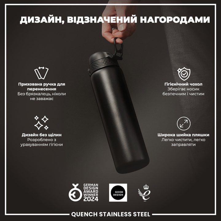 Пляшка для води металева ION8 1200 мл. Stainless Steel , Black - Зображення 4