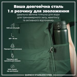 Пляшка для води металева ION8 1200 мл. Stainless Steel , Dark Green - Зображення 5