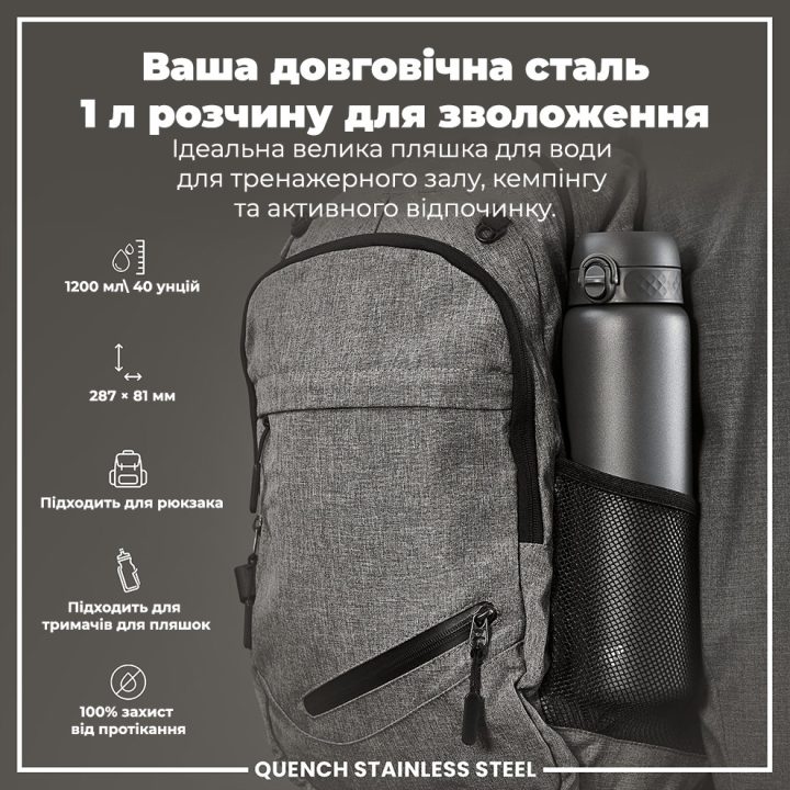 Пляшка для води металева ION8 1200 мл. Stainless Steel , Grey - Зображення 5