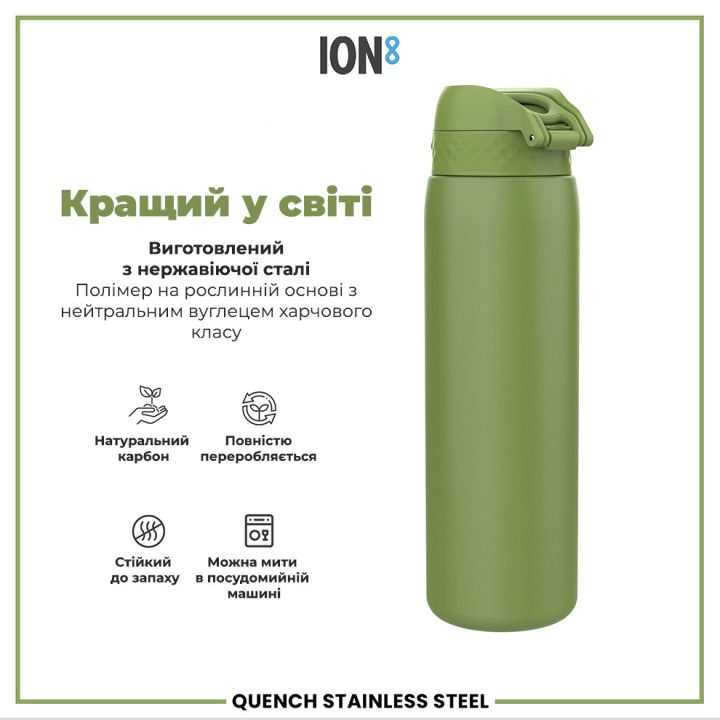 Пляшка для води металева ION8 1200 мл. Stainless Steel , Khaki Green - Зображення 6