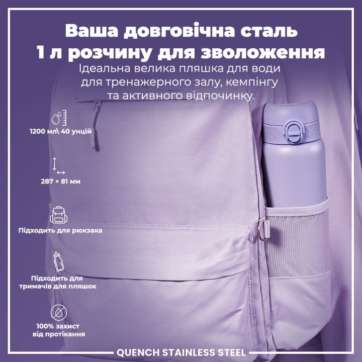 Пляшка для води металева ION8 1200 мл. Stainless Steel , Periwinkle - Зображення 5