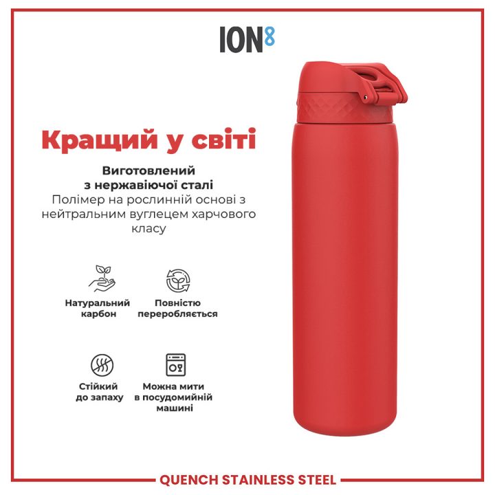 Пляшка для води металева ION8 1200 мл. Stainless Steel , Red - Зображення 6