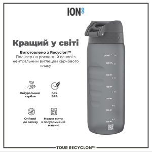Пляшка для води ION8 750 мл. (ЕКО пляшка) BPA Free, Grey - Зображення 6