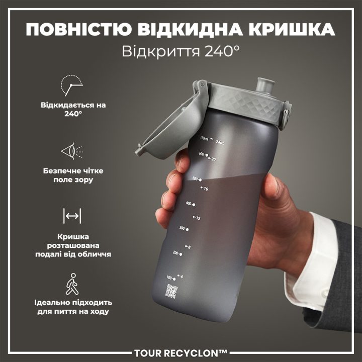 Пляшка для води ION8 750 мл. (ЕКО пляшка) BPA Free, Grey - Зображення 3