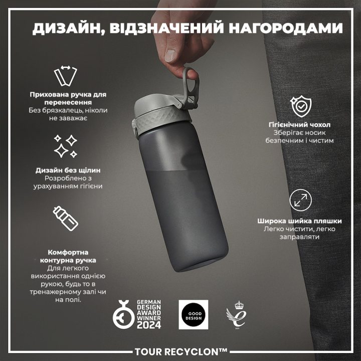 Пляшка для води ION8 750 мл. (ЕКО пляшка) BPA Free, Grey - Зображення 4