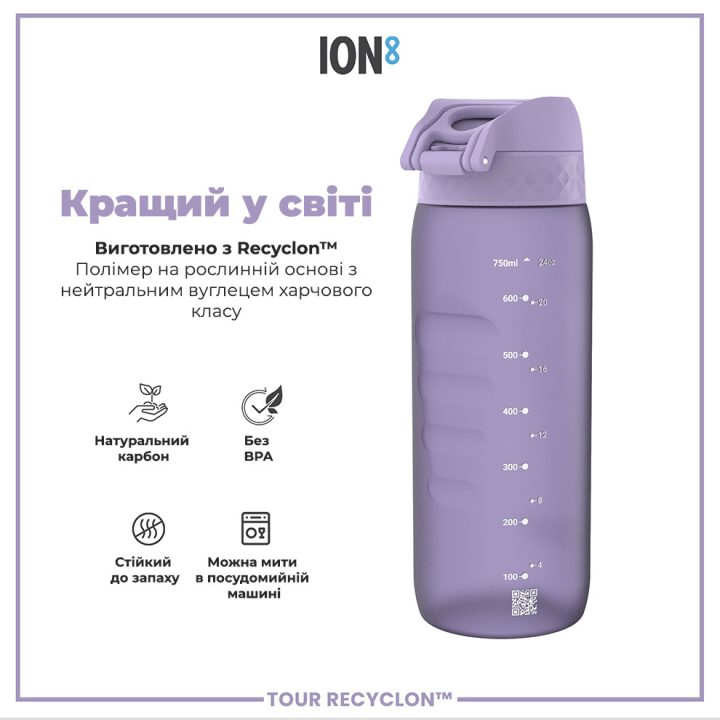 Пляшка для води ION8 750 мл. (ЕКО пляшка) BPA Free, Light Purple - Зображення 6