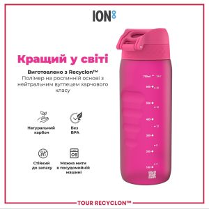 Пляшка для води ION8 750 мл. (ЕКО пляшка) BPA Free, Pink - Зображення 6