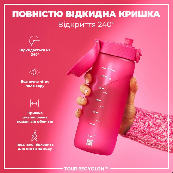 Пляшка для води ION8 750 мл. (ЕКО пляшка) BPA Free, Pink - Зображення 3