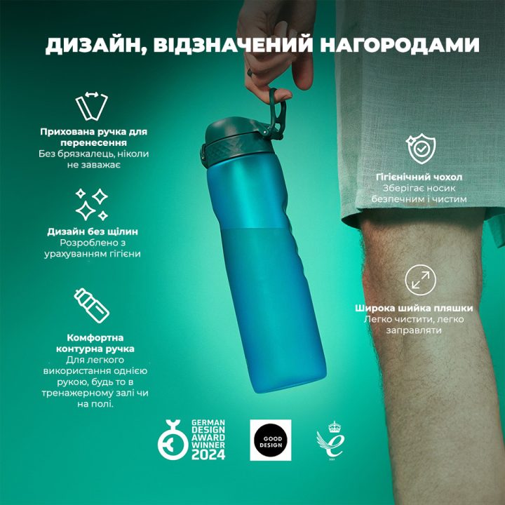 Пляшка для води ION8 1000 мл. (ЕКО пляшка) BPA Free, Aqua - Зображення 4