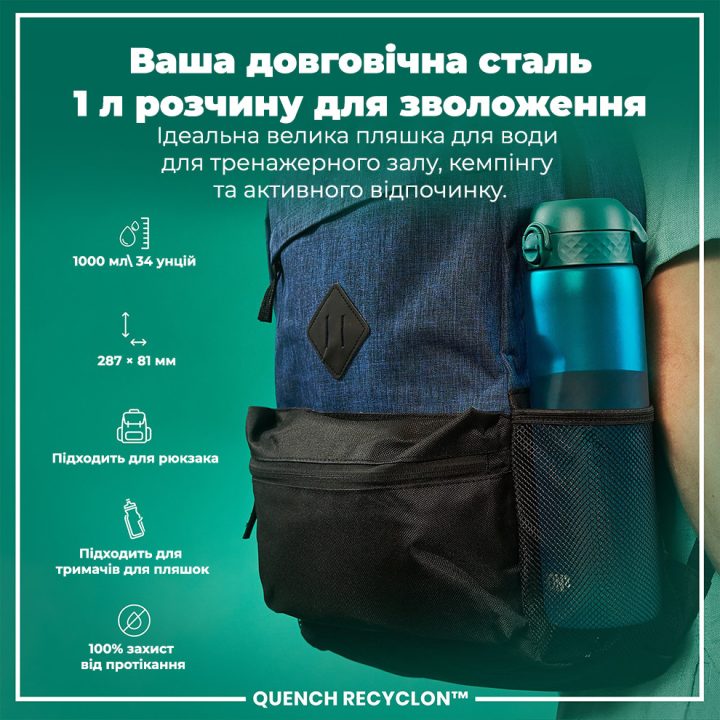 Пляшка для води ION8 1000 мл. (ЕКО пляшка) BPA Free, Aqua - Зображення 5