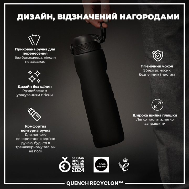 Пляшка для води ION8 1000 мл. (ЕКО пляшка) BPA Free, Black - Зображення 4