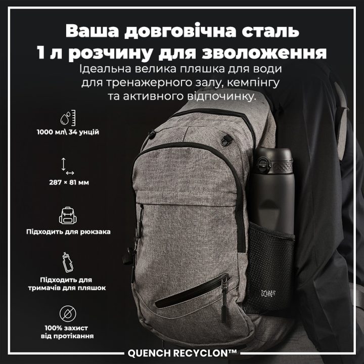 Пляшка для води ION8 1000 мл. (ЕКО пляшка) BPA Free, Black - Зображення 5