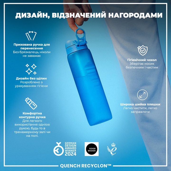 Пляшка для води ION8 1000 мл. (ЕКО пляшка) BPA Free, Blue - Зображення 4