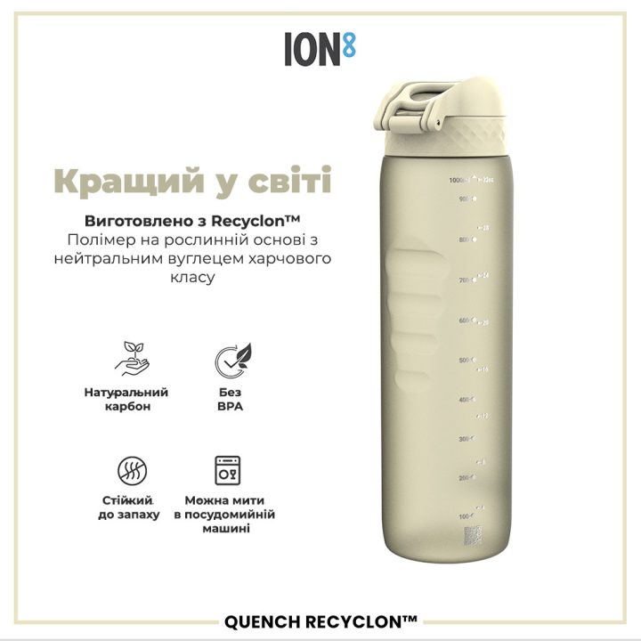 Пляшка для води ION8 1000 мл. (ЕКО пляшка) BPA Free, Creamy White - Зображення 6