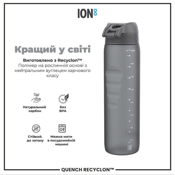 Пляшка для води ION8 1000 мл. (ЕКО пляшка) BPA Free, Grey - Зображення 6