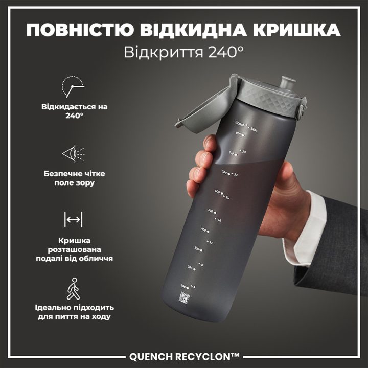 Пляшка для води ION8 1000 мл. (ЕКО пляшка) BPA Free, Grey - Зображення 3