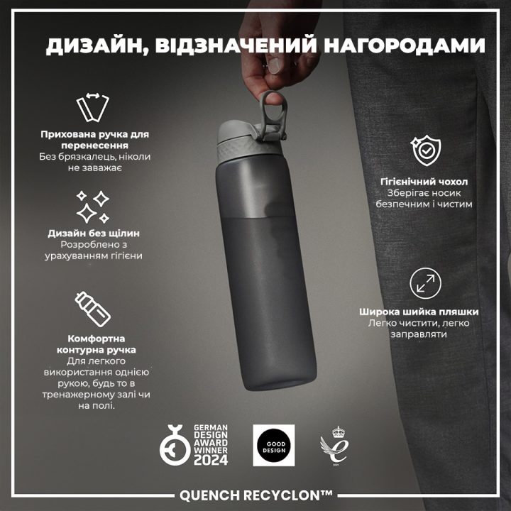 Пляшка для води ION8 1000 мл. (ЕКО пляшка) BPA Free, Grey - Зображення 4