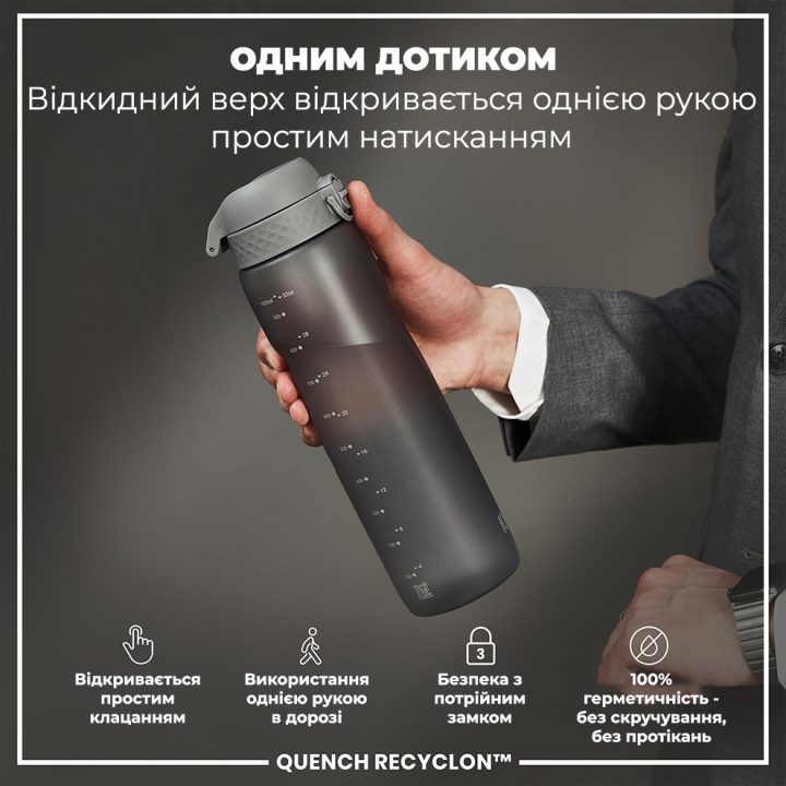 Пляшка для води ION8 1000 мл. (ЕКО пляшка) BPA Free, Grey - Зображення 2