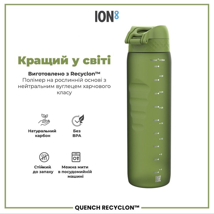 Пляшка для води ION8 1000 мл. (ЕКО пляшка) BPA Free, Khaki Green - Зображення 6