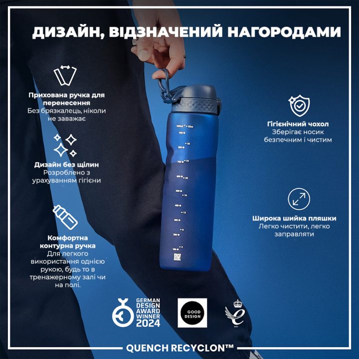 Пляшка для води ION8 1000 мл. (ЕКО пляшка) BPA Free, Navy - Зображення 4