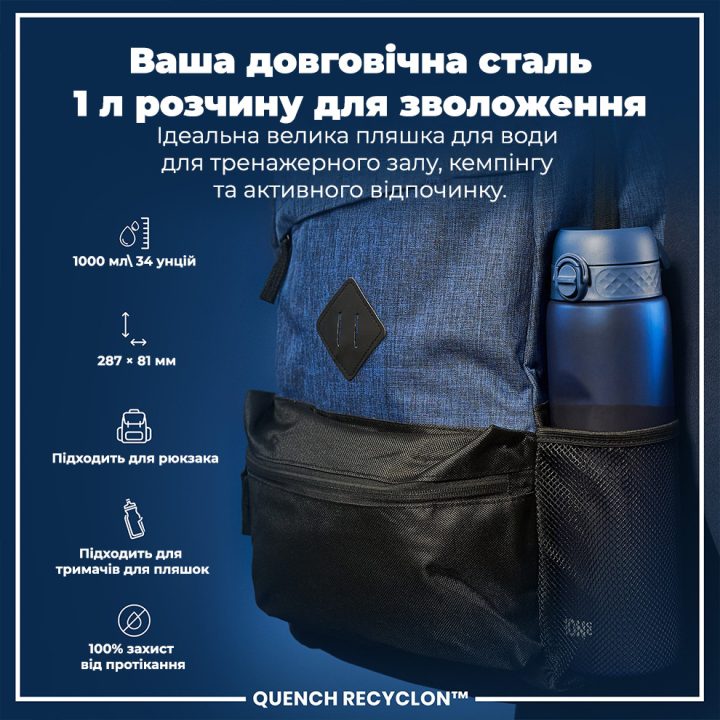 Пляшка для води ION8 1000 мл. (ЕКО пляшка) BPA Free, Navy - Зображення 5