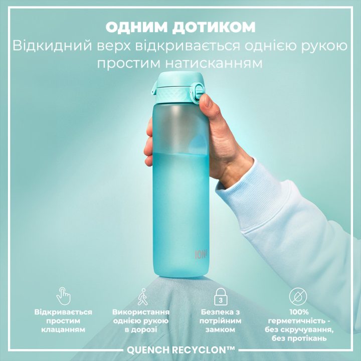 Пляшка для води ION8 1000 мл. BPA Free, Times To Drink, (ЕКО пляшка) BPA Free, Sonic Blue - Зображення 2