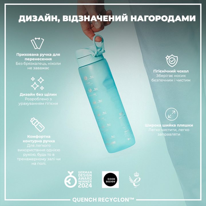 Пляшка для води ION8 1000 мл. BPA Free, Times To Drink, (ЕКО пляшка) BPA Free, Sonic Blue - Зображення 4