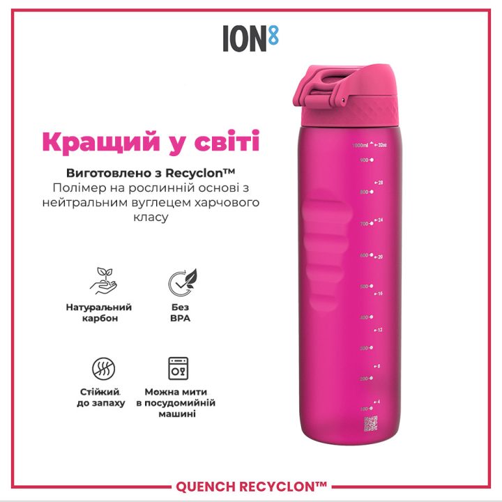 Пляшка для води ION8 1000 мл. (ЕКО пляшка) BPA Free, Pink - Зображення 6