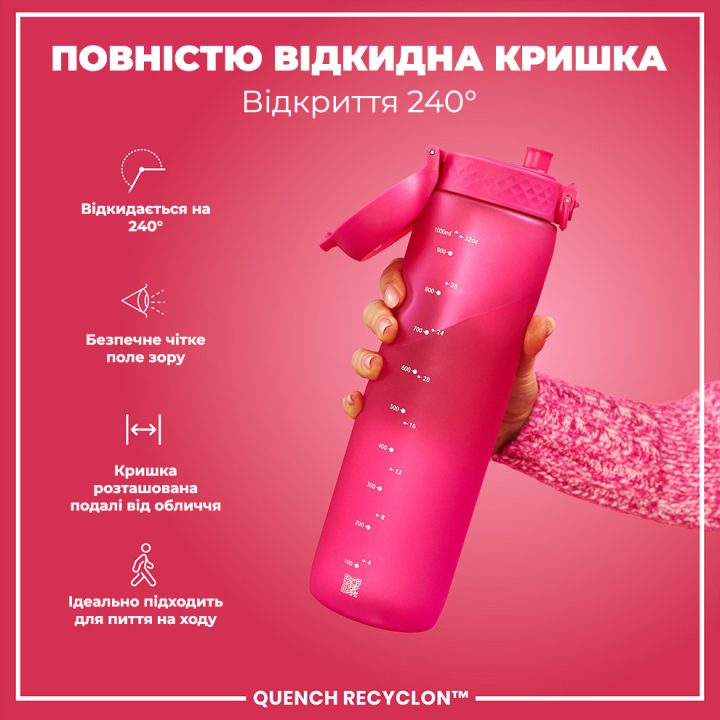 Пляшка для води ION8 1000 мл. (ЕКО пляшка) BPA Free, Pink - Зображення 3