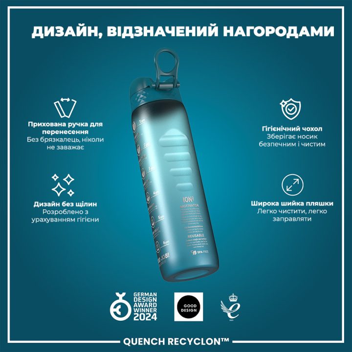 Пляшка для води ION8 1000 мл. BPA Free, Times To Drink, (ЕКО пляшка) BPA Free, Teal & Blue - Зображення 4