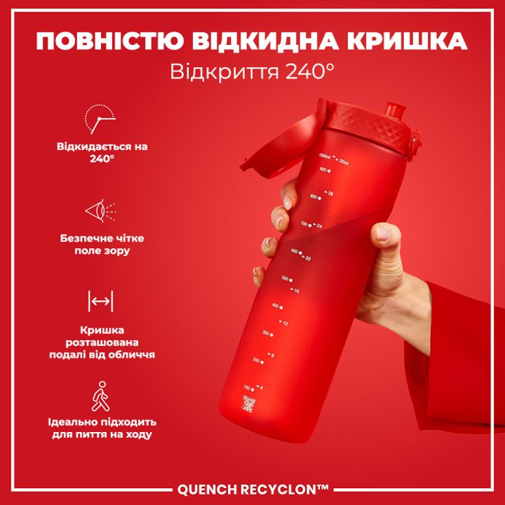 Пляшка для води ION8 1000 мл. (ЕКО пляшка) BPA Free, Red - Зображення 3