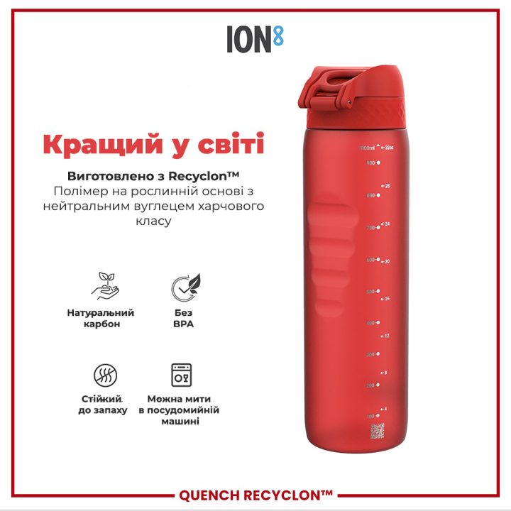 Пляшка для води ION8 1000 мл. (ЕКО пляшка) BPA Free, Red - Зображення 6