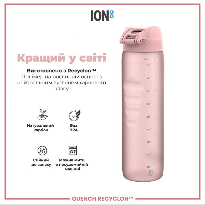 Пляшка для води ION8 1000 мл. (ЕКО пляшка) BPA Free, Rose Quartz - Зображення 6