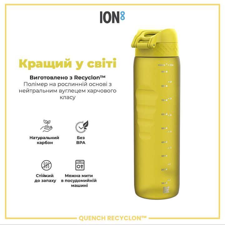 Пляшка для води ION8 1000 мл. (ЕКО пляшка) BPA Free, Yellow - Зображення 6