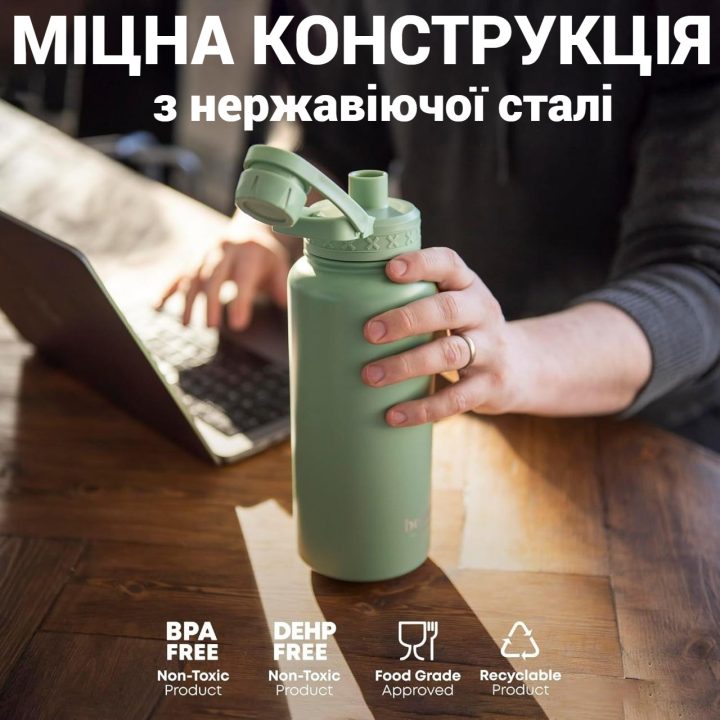 Пляшка для води металева з подвійною вакуумною ізоляцією Bohtal Insulated Bottle 960 ml/32 oz Blue Superman - Зображення 2