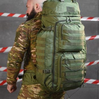 Рюкзак тактичний 100 літрів (90 × 30 × 34 см) з металевим каркасом, матеріал Cordura 1000D, система MOLLE Оливковий