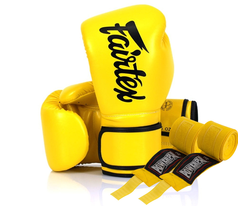 6798379061_bokserski-rukavitsi-fairtex Боксерські рукавиці Fairtex BGV14 Yellow 10 унцій (бинти в комплекті) - Зображення 1